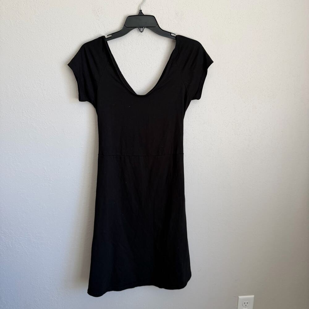 Pact Black Organic Cotton Blend V-Neck Cut Out Back Mini Dress Womens L